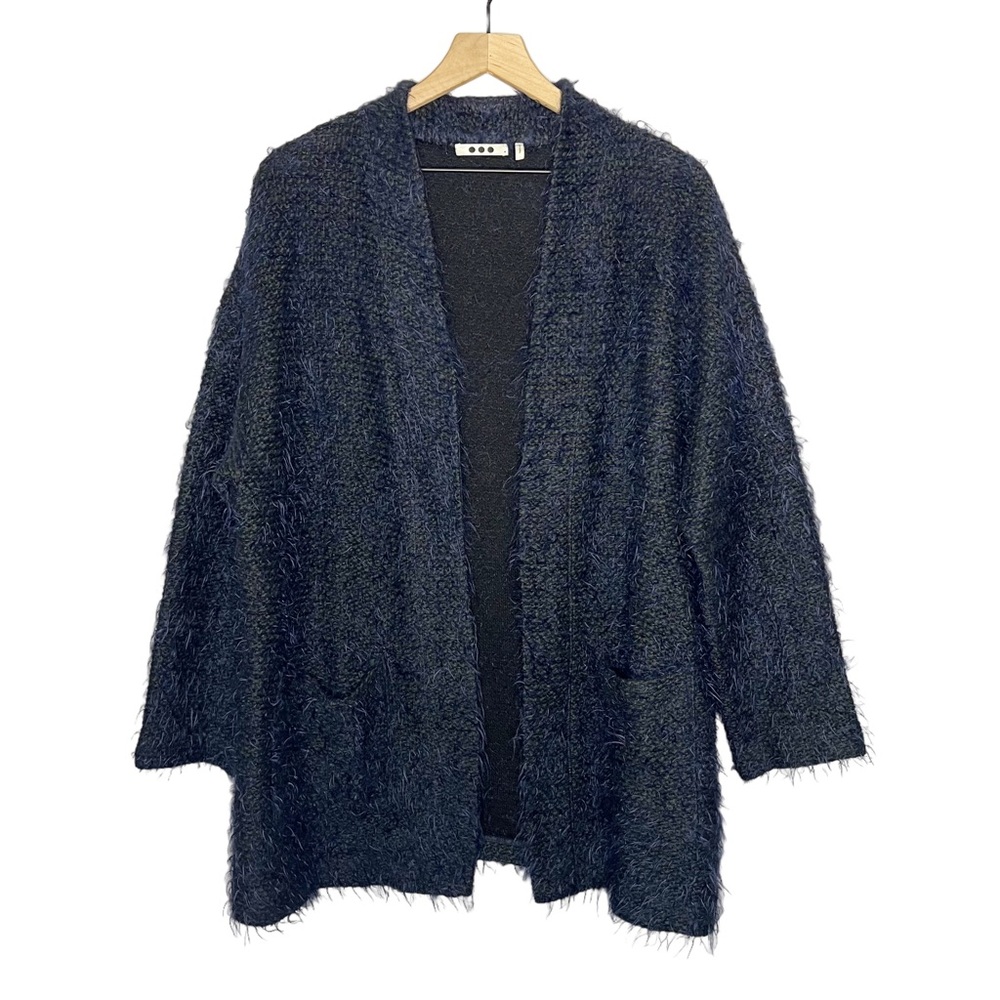 Three Dots Eyelash Gianna Whisker Open Cardigan Sweater in Blue/Black M
